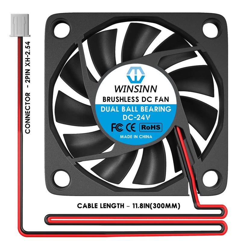 WINSINN DC 60mm Fan 24V 6010 Dual Ball Bearing Brushless Cooling 60mmx10mm 2PIN (Pack of 4Pcs) - Image 3